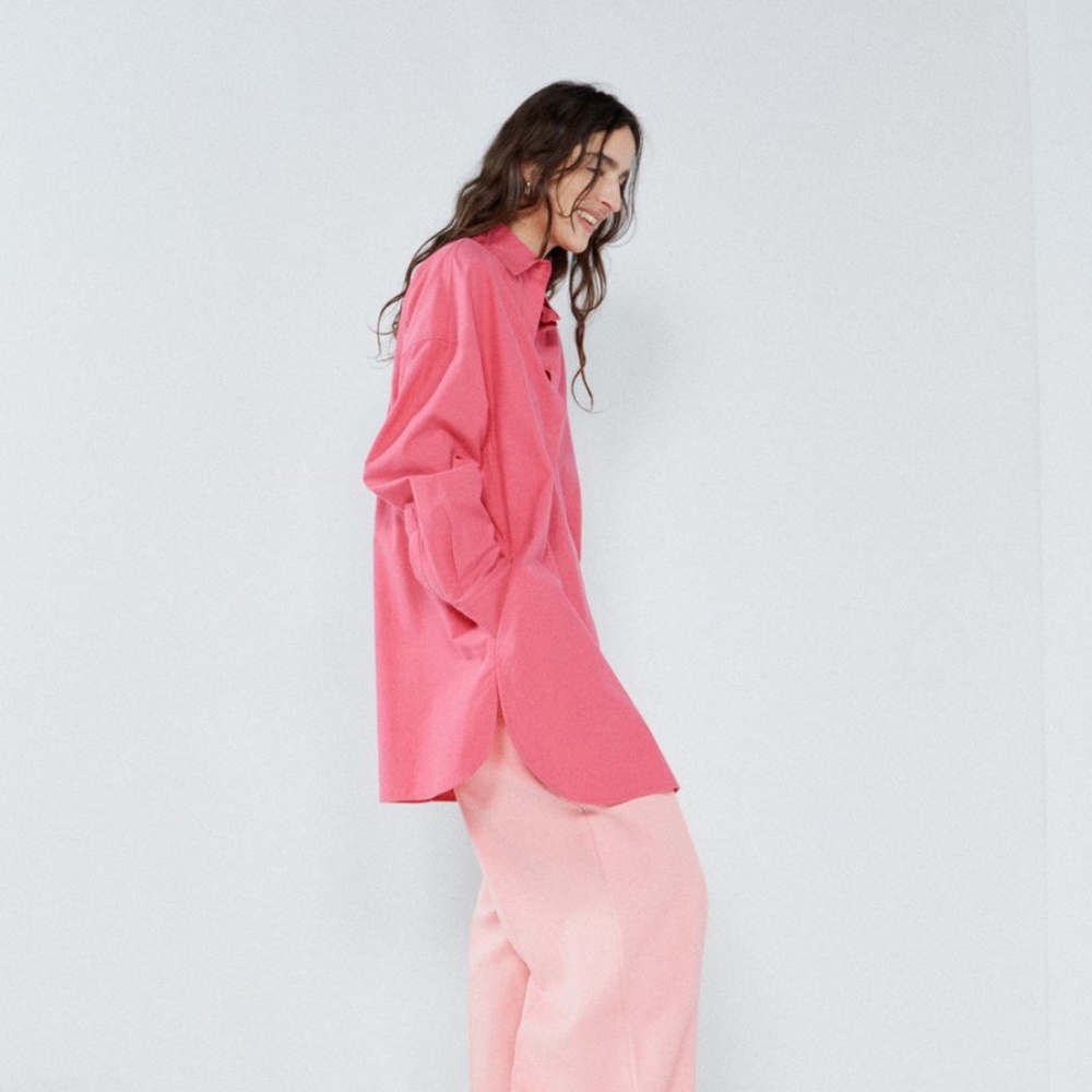 RAEY Bright Pink Oversized Cotton + Lyocell Shirt Dress L XL
